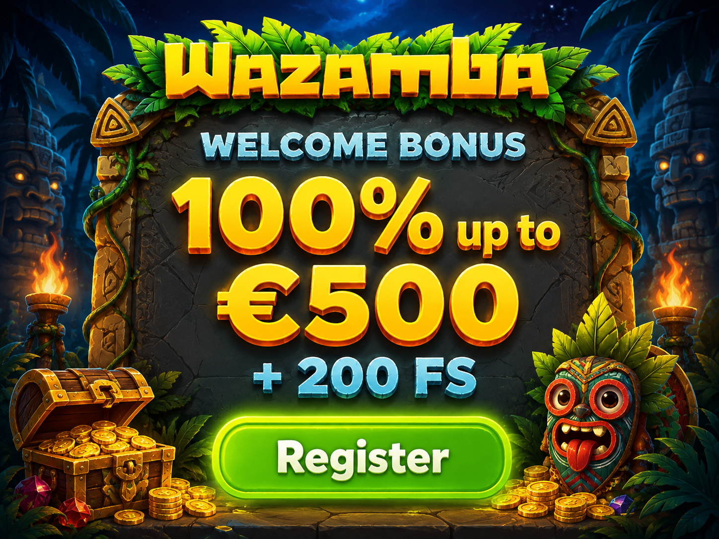 Illustration of a treasure chest representing the Wazamba welcome bonus and free spins