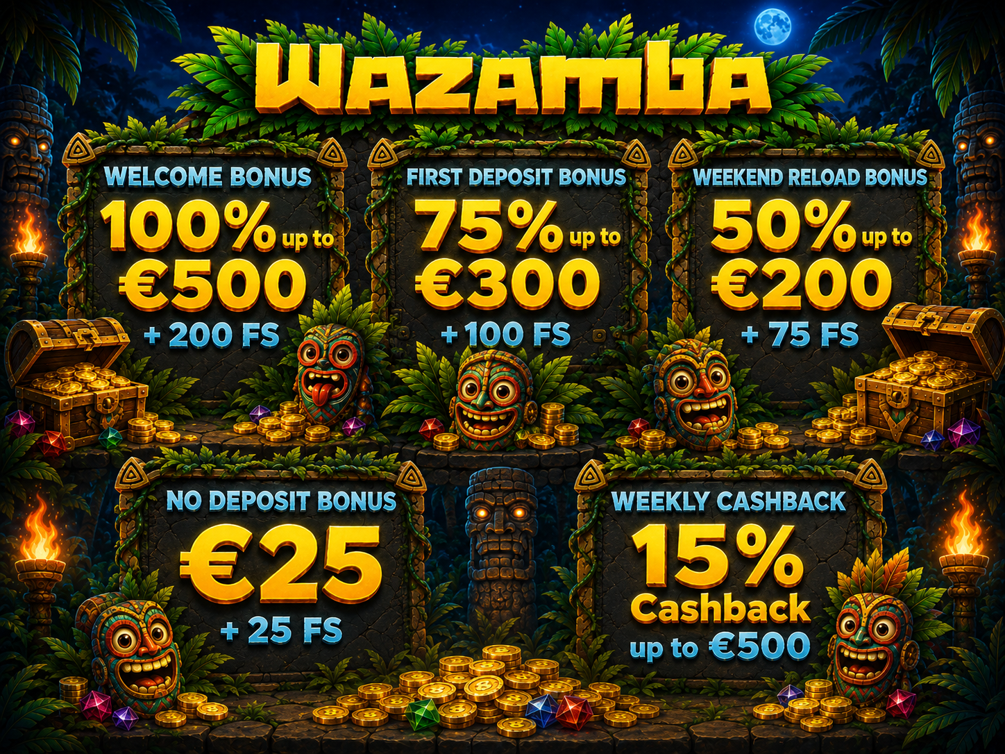 Illustration of a cashback percentage icon and coins representing Wazamba cashback offers